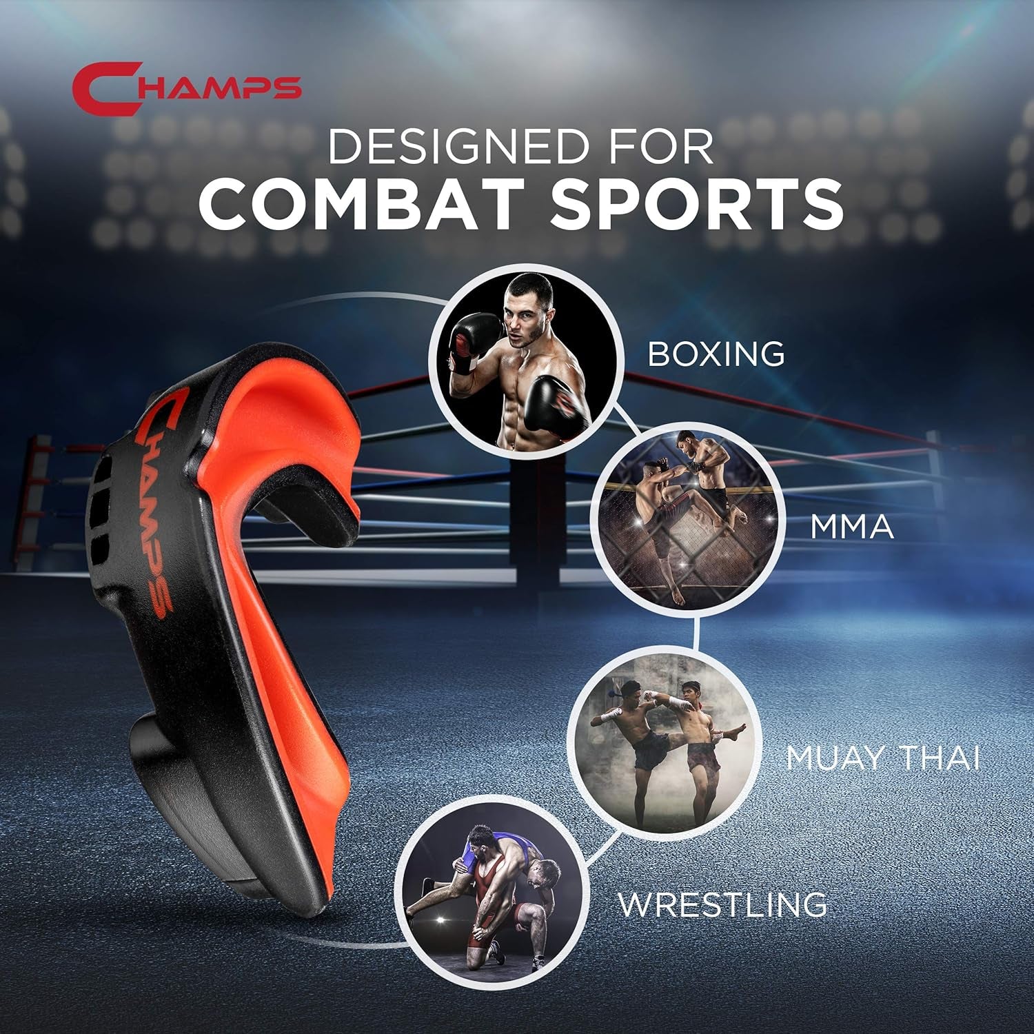 Champs Breathable Mouthguard for Boxing, Jiu Jitsu, MMA, Muay Thai, Sports, and Wrestling. Easy Fit Boxing Mouthguard Super Tough MMA Mouthguard. Combat Sports Mouthpiece